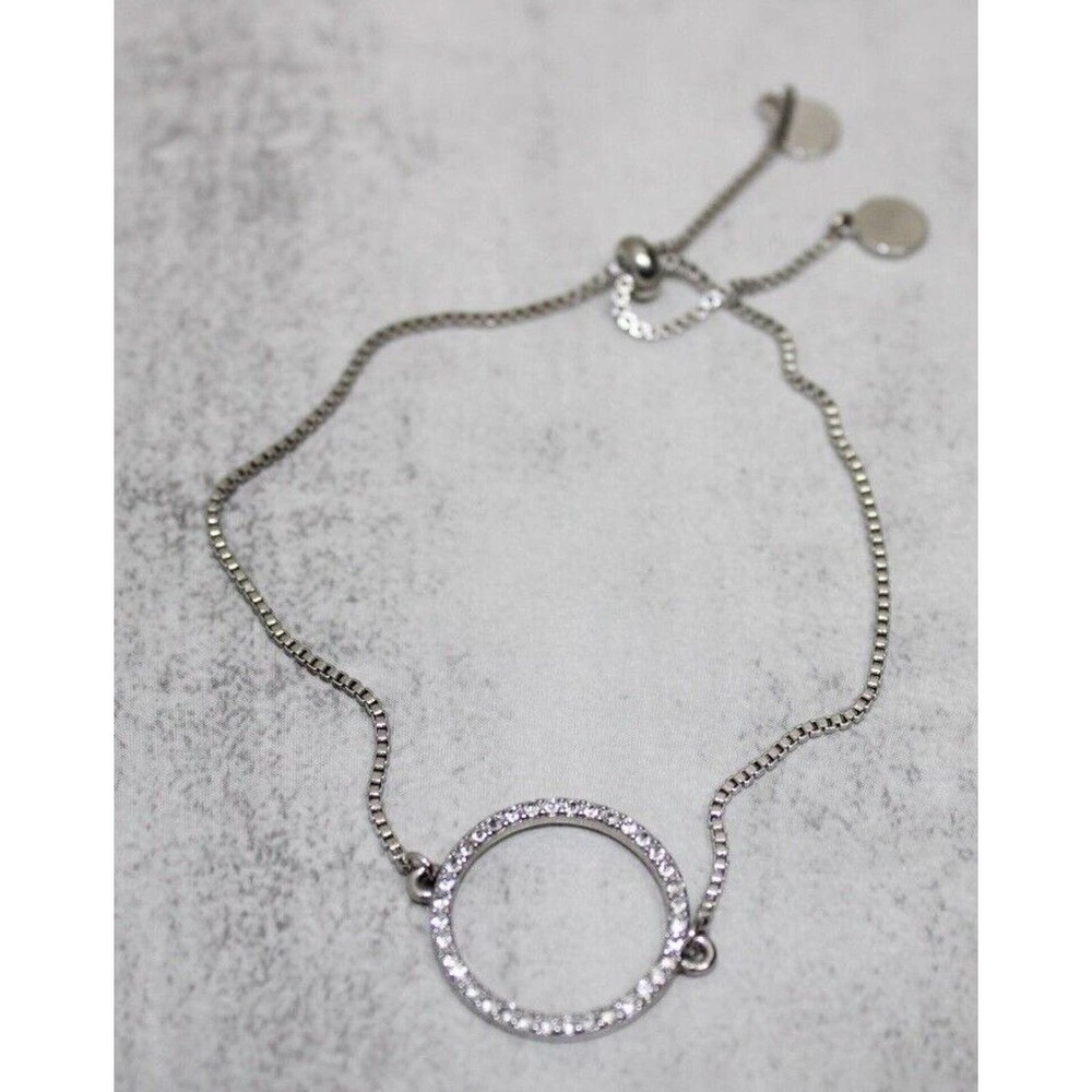 Elegant Silver Simulated Diamond Circle Journey Adjustable Bracelet.